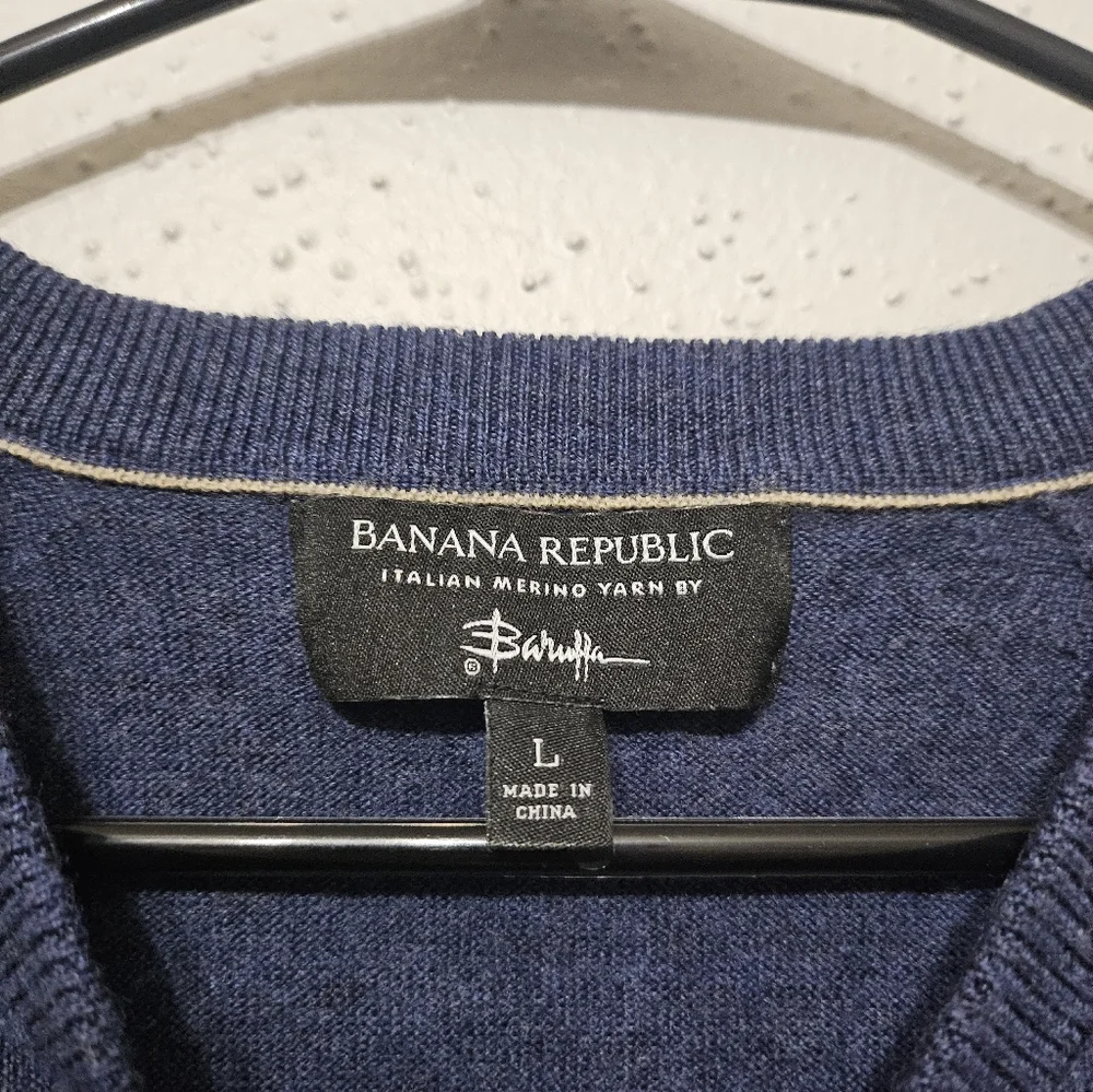 Banana Republic Italian Merino Wool Sweater Large Blue Crewneck Lightweight Knit